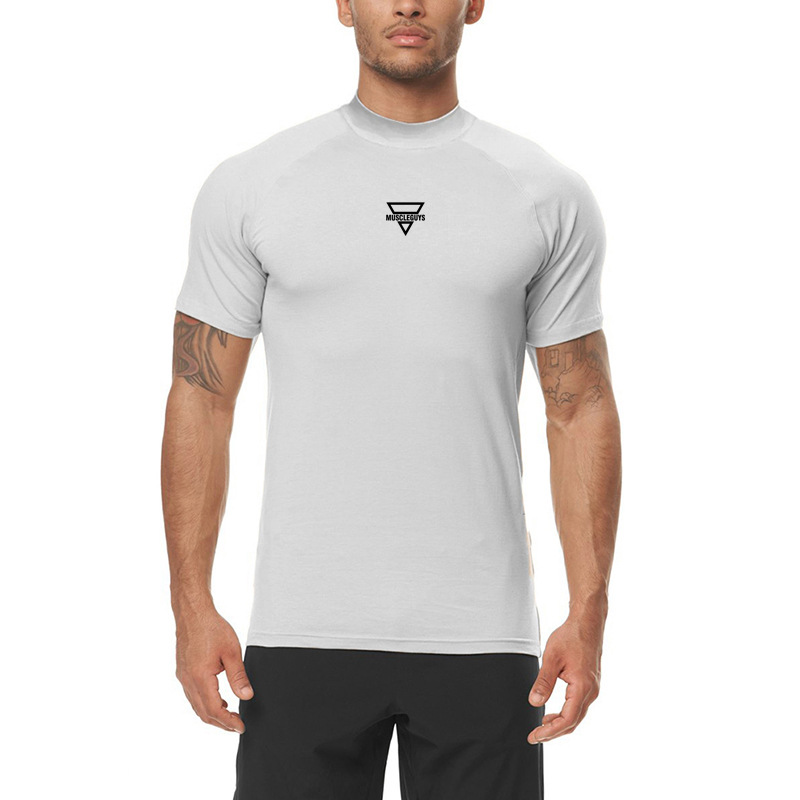 Men's elastic breathable short sleeve T-shirt tights sports running track and field training clothing_voghion.com