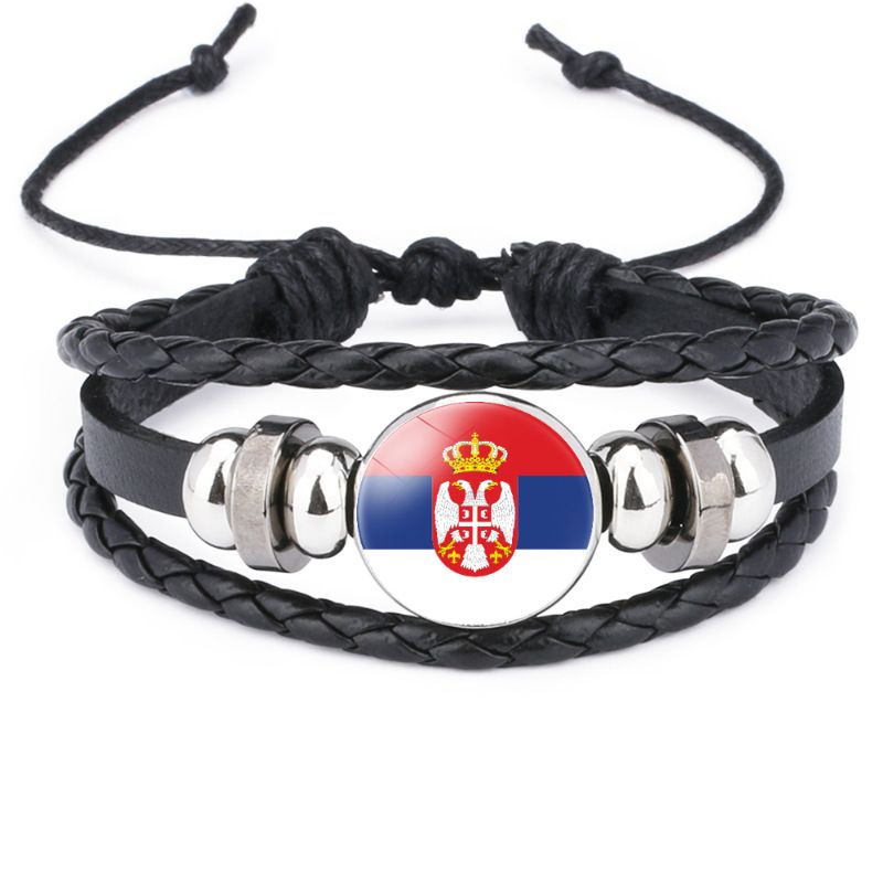 New Men's Women's Bracelet European Flag Pattern Black Cowhide Bracelet, Adjustable Retractable Bracelet_voghion.com