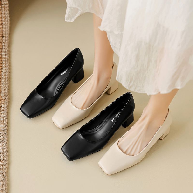 Coarse Heel Single Shoes Women's Shallow Mouth Temperament Commuting Work Shoes One Pedal Temperament High Heels_voghion.com