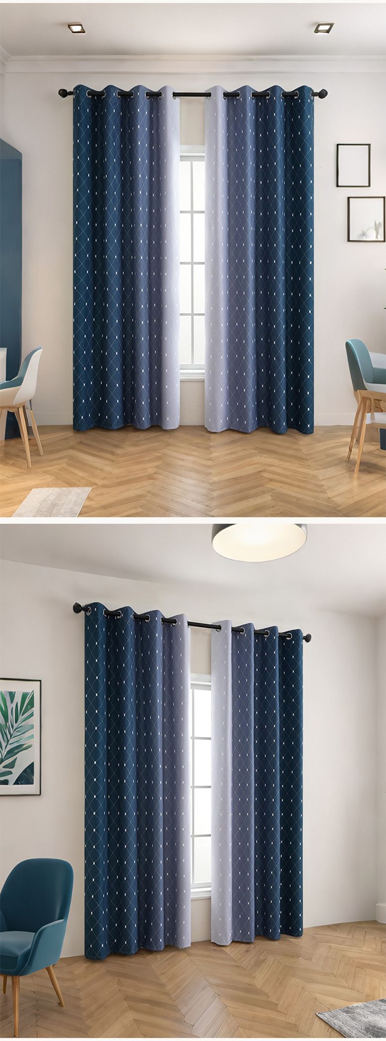 Karartma Perdeleri - %100 Işık Engelleme ve Isı Yalıtımı (Oturma Odası/Yatak Odası İçin Matkapsız Degrade Tasarım UV Koruması)_voghion.com