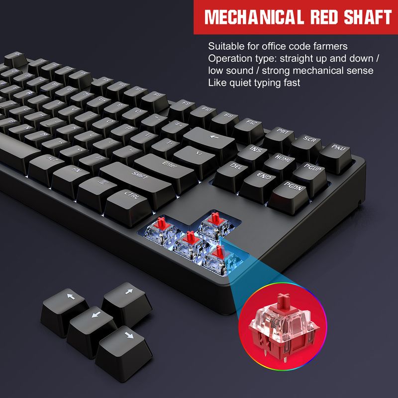 Farfi Mechanische N-Key Rollover Red Switch Ergonomische 87 Tasten E-Sport Kabelgebundene Tastatur für Windows 10/8/7/XP_voghion.com