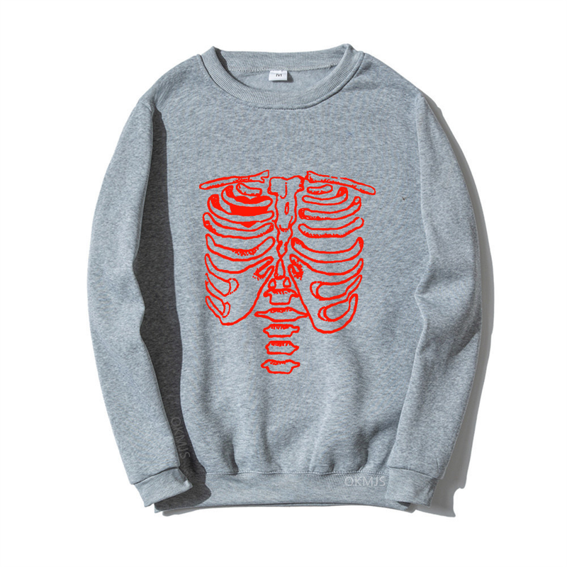 Sudadera con cuello redondo de popa de calavera oscura, sudadera deportiva con oscilación inferior roscada para hombres y mujeres, jersey gótico para parejas_voghion.com