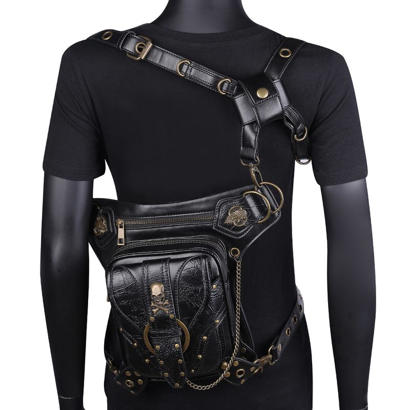 Vrouwen Punk Chain Outdoor Skull Mobiele Autotas Schouder Crossbody Tas Retro Mobiele Telefoon Heuptas_voghion.com
