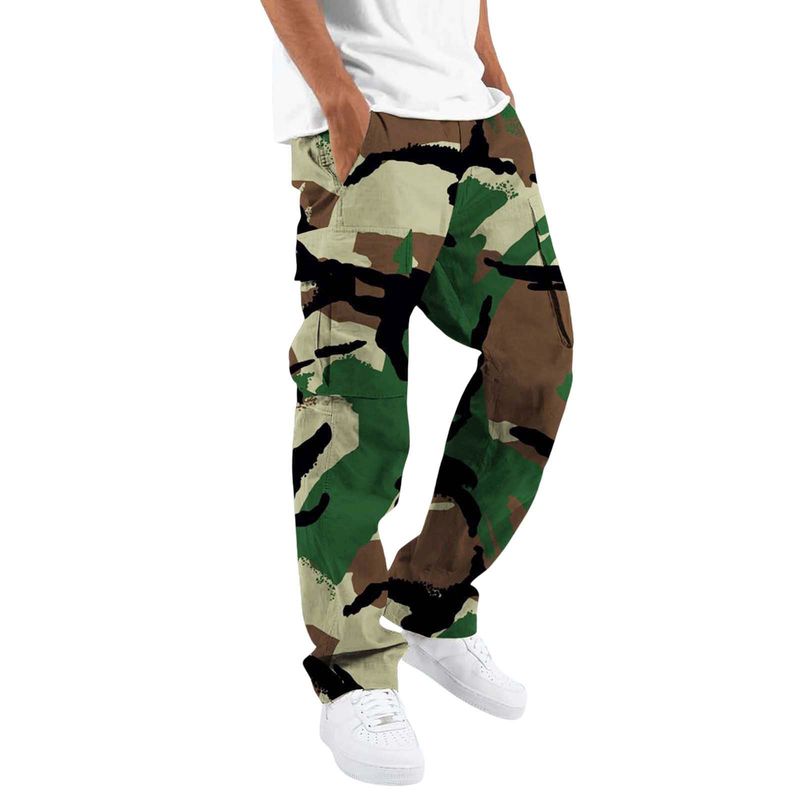 Men's Camouflage Cargo Pants - Outdoor Military Tactical Jogger Pants With Drawstring Waist & Multiple Pockets, Loose Fit Casual Work Pants_voghion.com