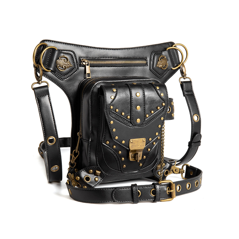 Female steampunk retro rivets car bag ladies single shoulder messenger bag female chain waist bag_voghion.com