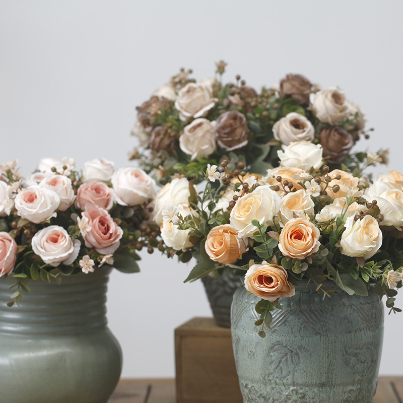 Wholesale artificial flowers 5 heads classical rose bunch wedding home decoration fake flowers road guide movable door lintel floral art_voghion.com