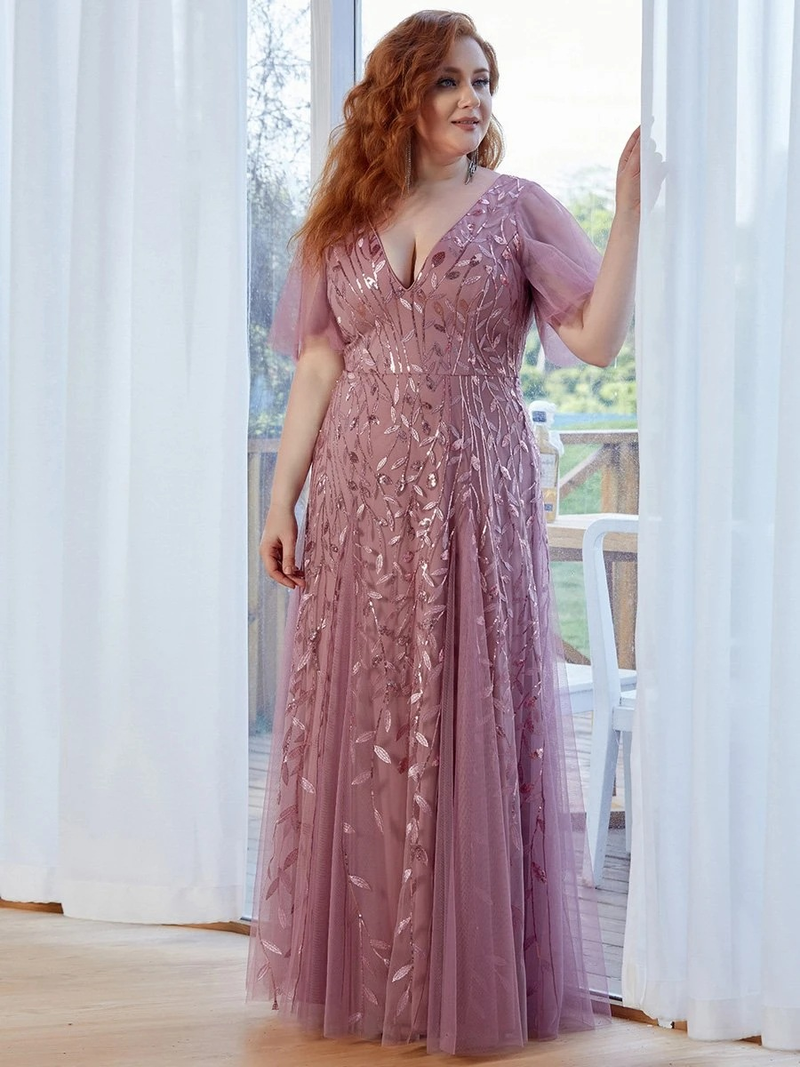 Women's Embroidered Sequins with Lotus Sleeves and Fishtail Skirt Plus-size Long Skirt Ball Gown_voghion.com