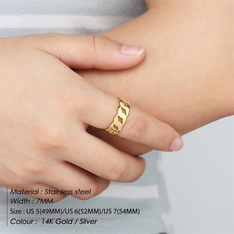 Anello con catena placcata in oro in acciaio inossidabile con personalità semplice di Chihang Jewelry_voghion.com