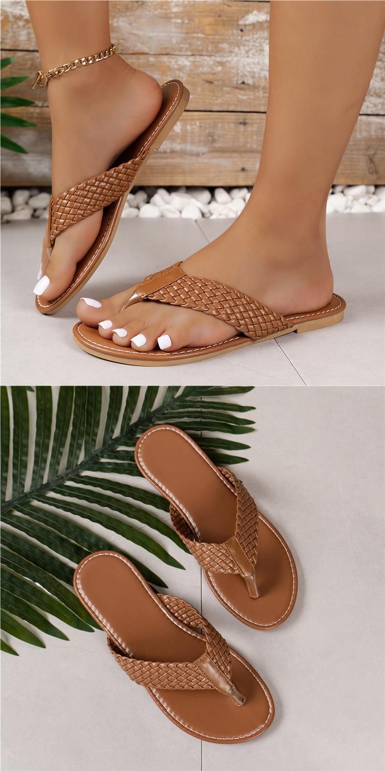New Casual Braided Solid Color Slip-on Slippers For Women_voghion.com