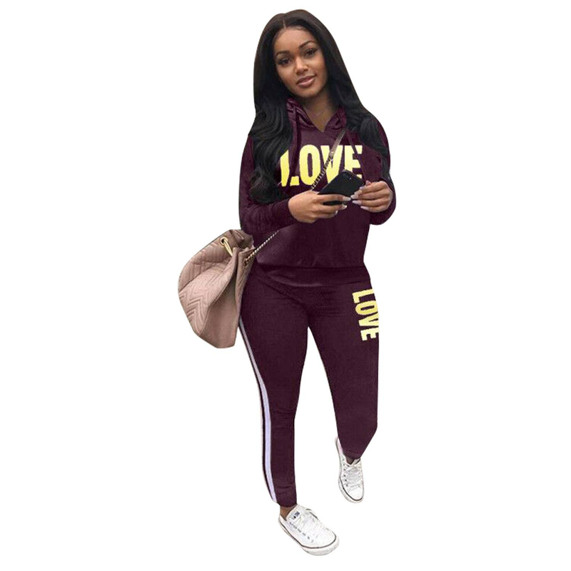 2-delige set damesoutfit LOVE Letter Print High Neck Hoodies Sweatshirt Broek Trainingspak Plus Size Streetwear Casual Pak_voghion.com