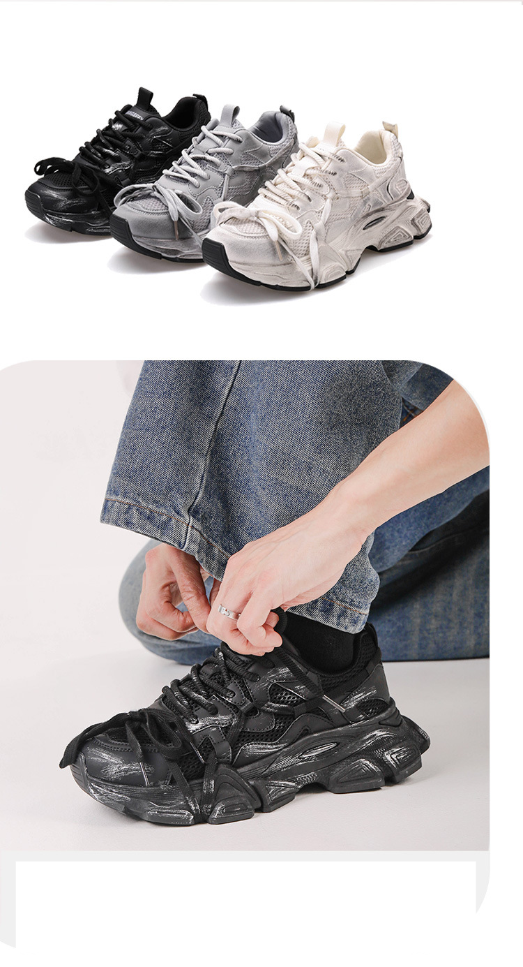 Herrenschuhe Lässige Schuhe zur Erhöhung der Körpergröße Herren-Laufschuhe Alte schmutzige Papa-Schuhe mit dicker Sohle_voghion.com