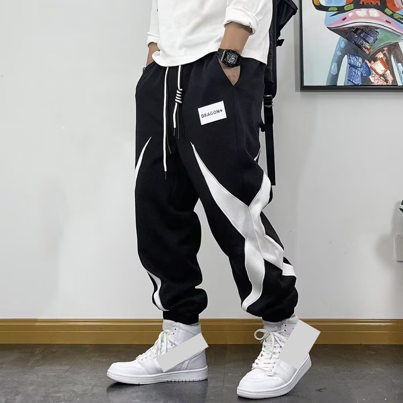 Men's Trendy Casual Jogger Pants With Color Block Design - Elastic Cuff Loose Fit, Comfortable & Stylish For Everyday Wear (Black, M-3XL)_voghion.com