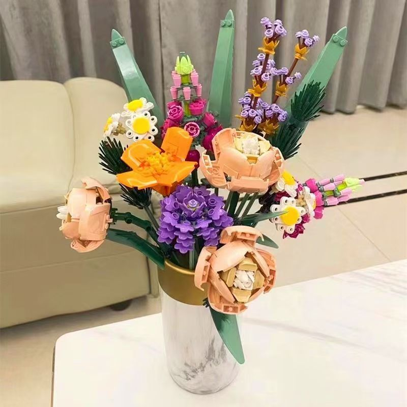 European Style Rose Bouquet Building Set,Lego Bouquet Building Blocks Valentine's Day Flower Building Blocks Ornaments Assembly Toys Girls Birthday_voghion.com