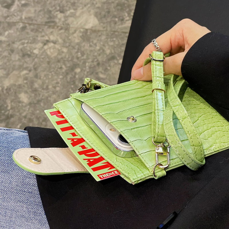 Women's Shoulder Bag Long Rope Niche Women's Mobile Phone Bag Messenger Bag Crocodile Pattern PU Leather Simple Design_voghion.com