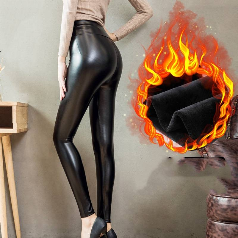 Leggings de course taille haute en cuir PU – Pantalon thermique slim pour femme, extensible et élégant (brillant/mat, doublé polaire, S-5XL)_voghion.com