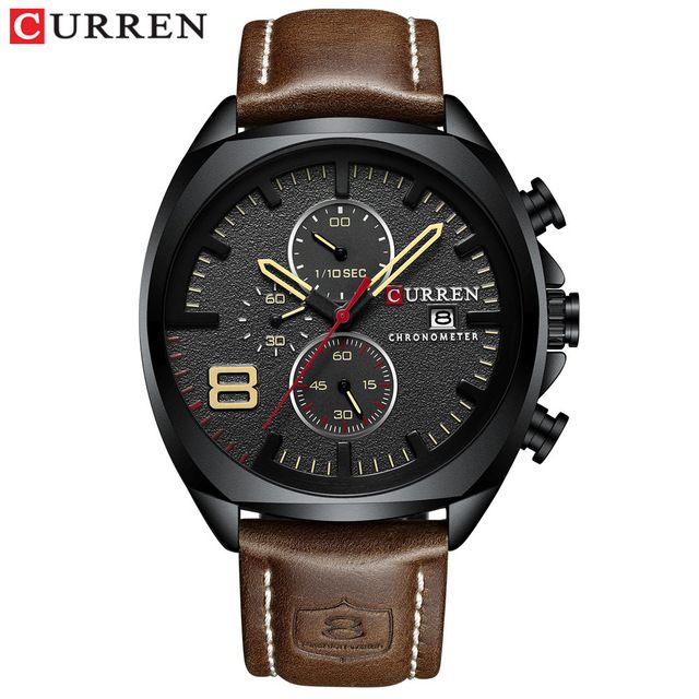 Curren Klassische, runde, wasserdichte Armbanduhr mit Lederarmband, Datumsfunktion, Multifunktionszifferblatt, Quarzwerk für Damen und Herren, Kalenderuhr_voghion.com
