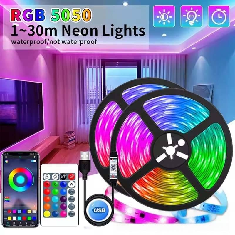 Striscia LED RGB Bluetooth da 5 V con telecomando a 24 tasti e controllo tramite app intelligente: illuminazione d'atmosfera per interni, feste, giochi e decorazioni per la casa_voghion.com