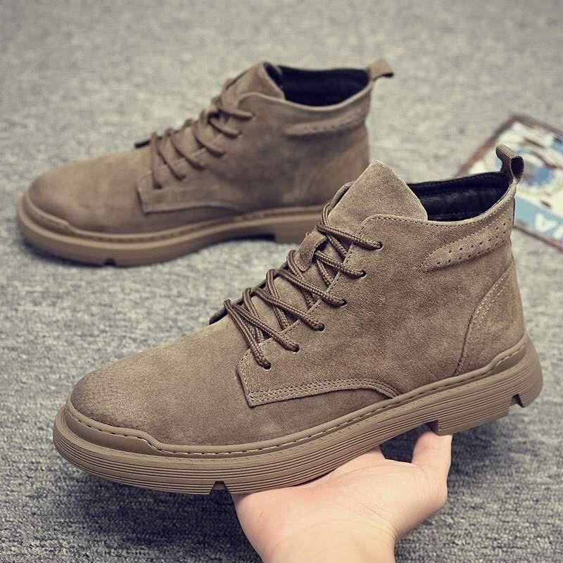 Men's Casual Work Boots - Round Toe Canvas High-Top Lace-Up Shoes With Rubber Sole For Autumn & Winter (Black/Brown, Single & Lined Options)_voghion.com