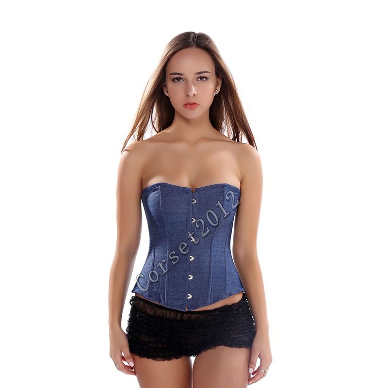Damen Dessous Palace Blue Denim Korsetts Damen Busenformung Tops_voghion.com