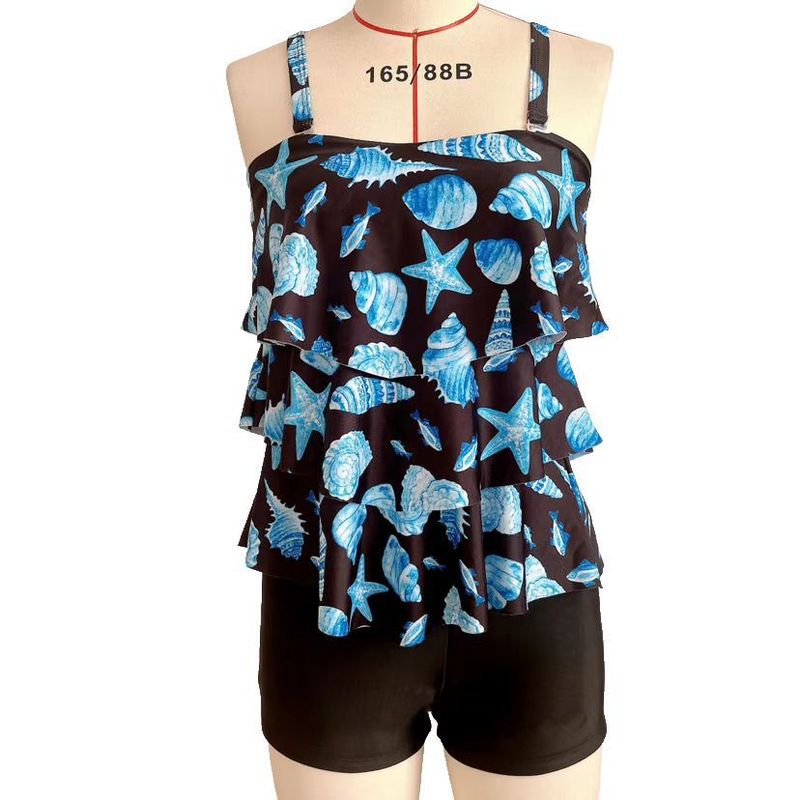 Maiô comercial de roupas femininas com babados, maiô conservador, cueca boxer, maiô tankini, tamanho grande, cor gradiente_voghion.com