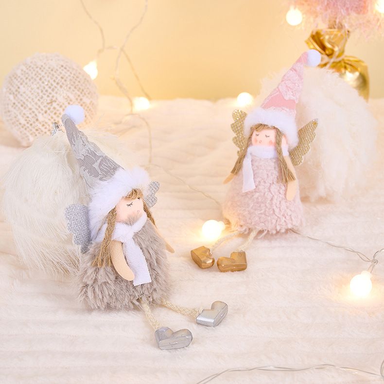 Pom Pom Hat Angel Girl Ornament - Christmas Tree Hanging Decorations, Set Of 4 (Beige, Gray, White, Pink), European Style Holiday Decor"_voghion.com
