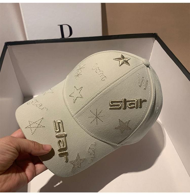 Broderad bokstäver femkantig stjärna basebollkeps, trendig Instagram-ansiktsdisplay, mångsidig vårshopping, avslappnad_voghion.com