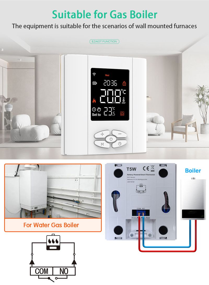 WiFi Heizthermostat Tuya Smart Temperaturregler Low Power Batterie Fir Gas Boiler funktionnéiert mat Alexa Google Home_voghion.com