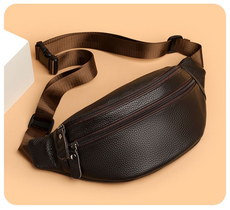 2025 Nova Moda Simples Primeira Camada Couro de Vaca Confortável Casual Multifuncional Versátil Pochete Masculina Bolsa de Peito Bolsa Transversal_voghion.com