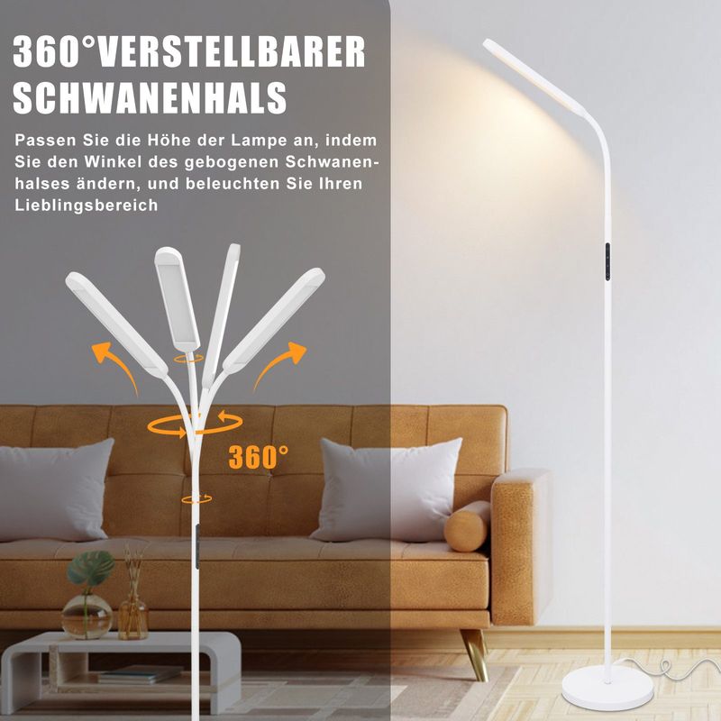 Glitzerlife LED Stehlampe Dimmbar Weiß - 11W 3000K-6500K 5 Farbtemperaturen 5 Helligkeiten Drehbar Touch Control 1H Timer Für Wohnzimmer Kinderzimmer Sofa_voghion.com