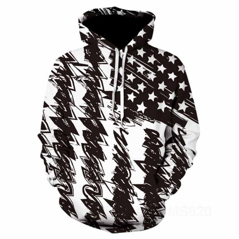 Felpa unisex casual primavera e autunno con stampa digitale geometrica nera e bianca del 2025_voghion.com