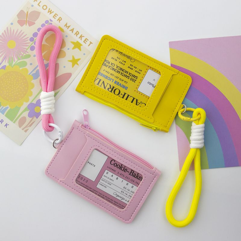 Cute Solid Color Dopamine Holder Coin Purse Handheld Lanyard Portable Card Case Unisex Zipper Leather Small Bag Foreign_voghion.com