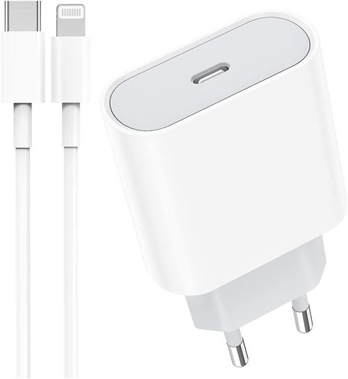 Chargeur USB C 20w chargeur secteur ultra rapide type C adaptateur mural + câble type C vers lightning 1 m compatible iPhone APPLE_voghion.com