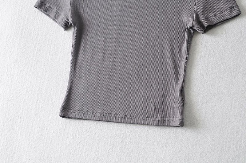 YPFF New Careful Machine Exposed Navel Half High Neck Short Sleeved T-shirt Women's Basic Versatile Slim Fit Top_voghion.com