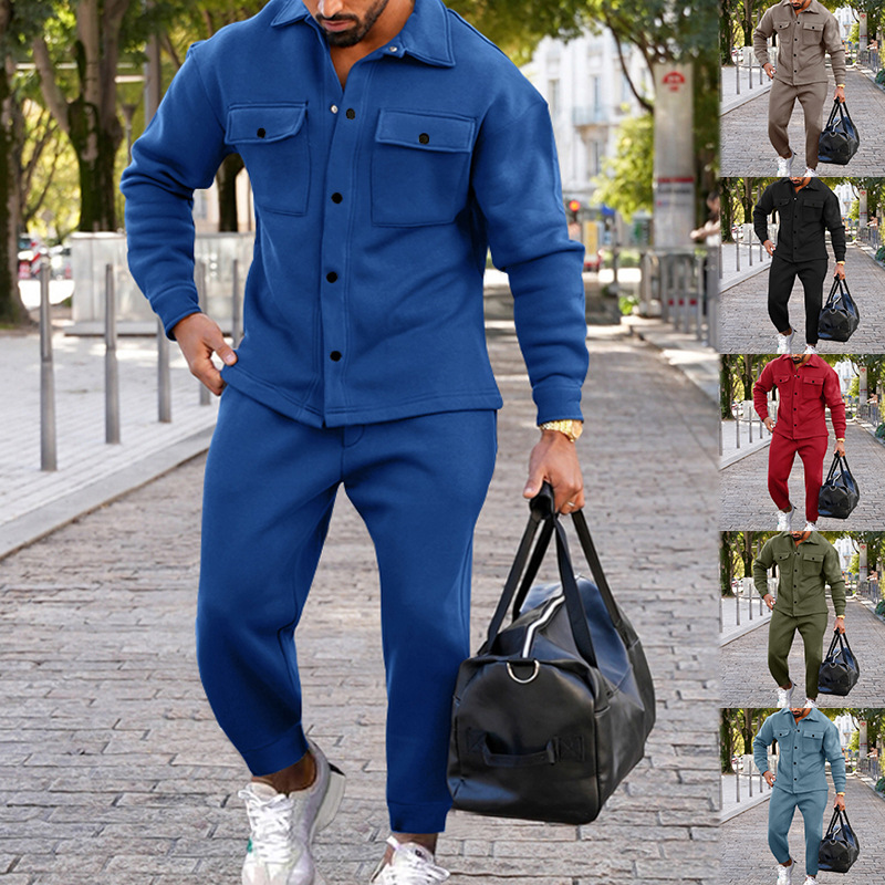 Herbst/Winter Mode Jacke Herren Herbst Wildleder Einreiher Einfarbig Slim Fit Zwei Stück Set für Männer_voghion.com
