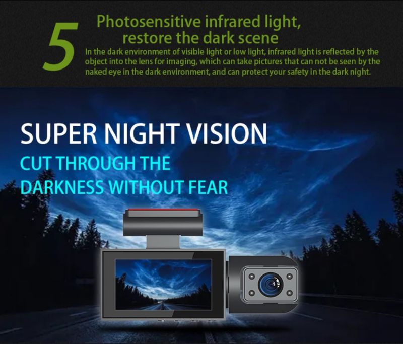 Registratore di guida con doppia telecamera a infrarossi per visione notturna 4K HD 130°_voghion.com