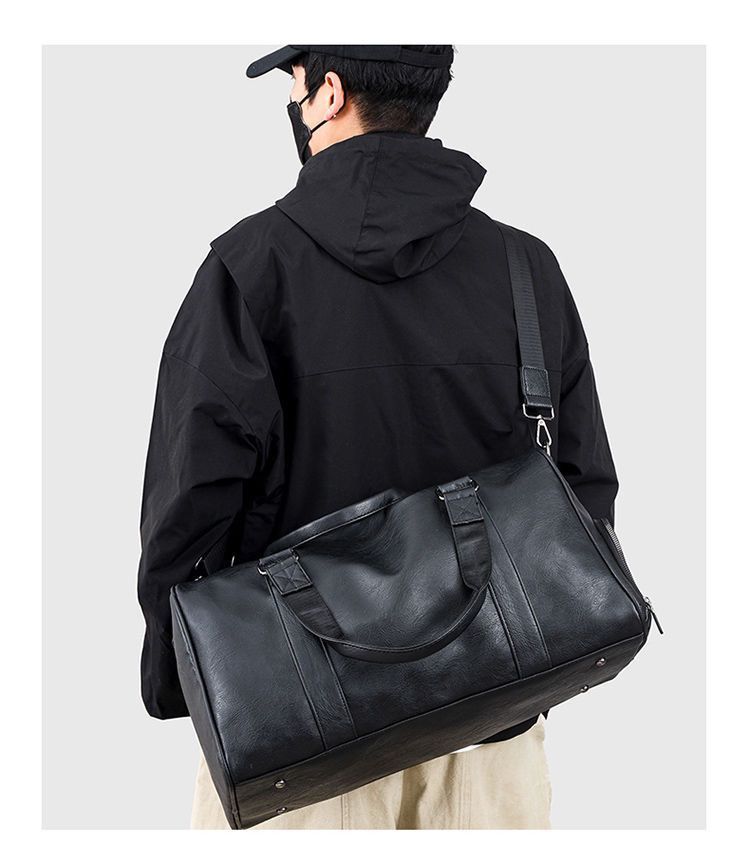 Men's Genuine Leather Travel With Shoe Compartment, Large Capacity Handbag, Shoulder Crossbody Bag, Waterproof And_voghion.com