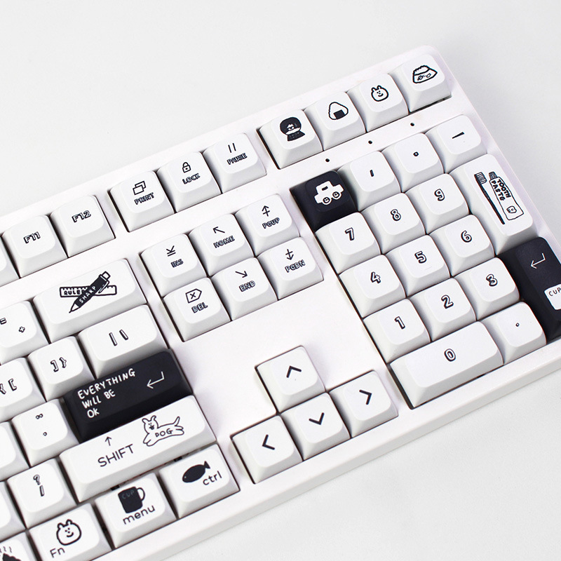 Black Cartoon XDA Mechanical Keyboard Personalized Cute Keycap Heat Upgraded PBT Accepts Customization_voghion.com