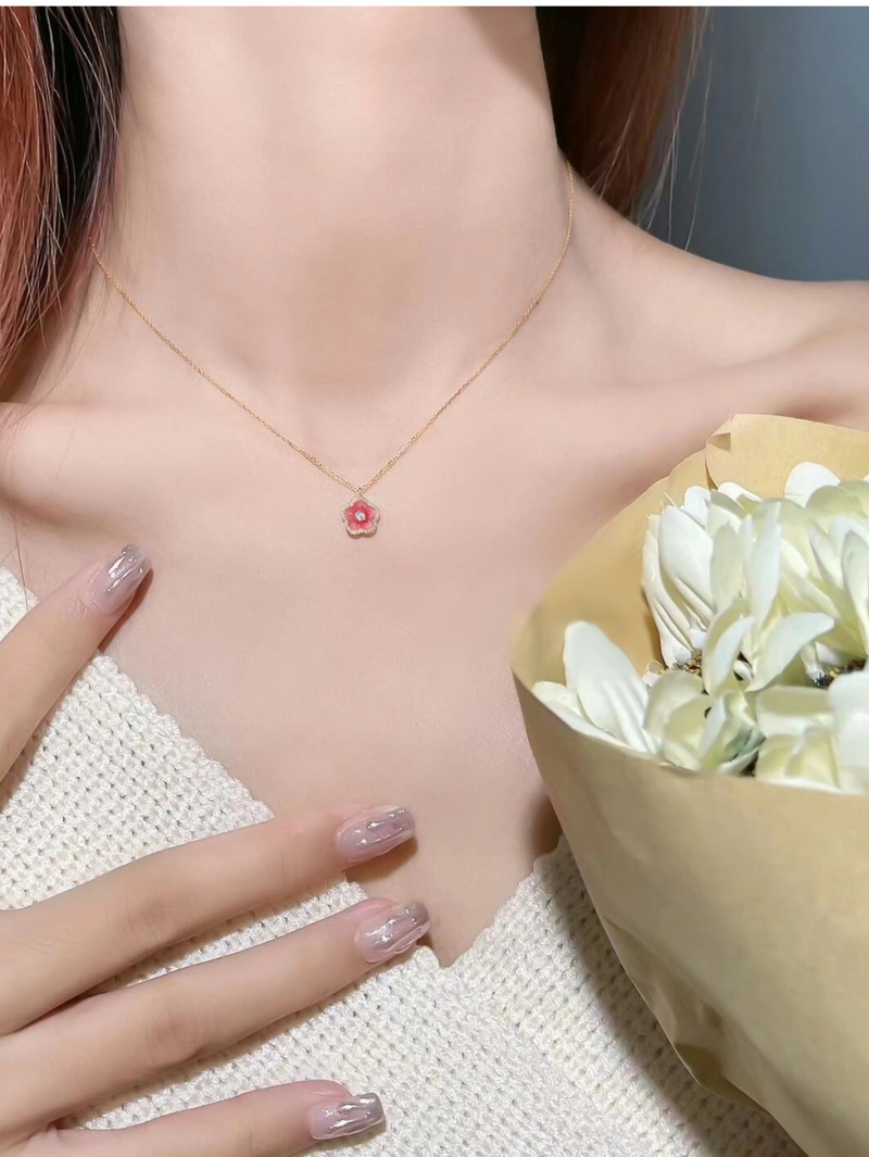 Peach Blossom -riipuskaulakoru naisille, pienet sirot kukkakaulakorut, trendikkäät söpöt pienet korut, syntymäpäivälahjat tytöille_voghion.com
