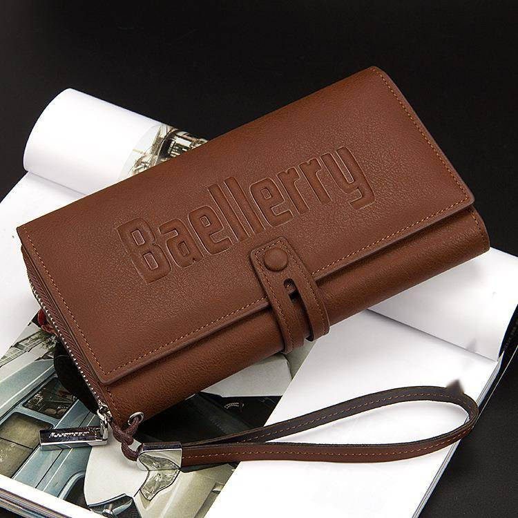 Baellerry Men's Clutch Bag Retro Solid Color Large Capacity Letters Clutch Bag Anti-theft Zipper Handbag_voghion.com