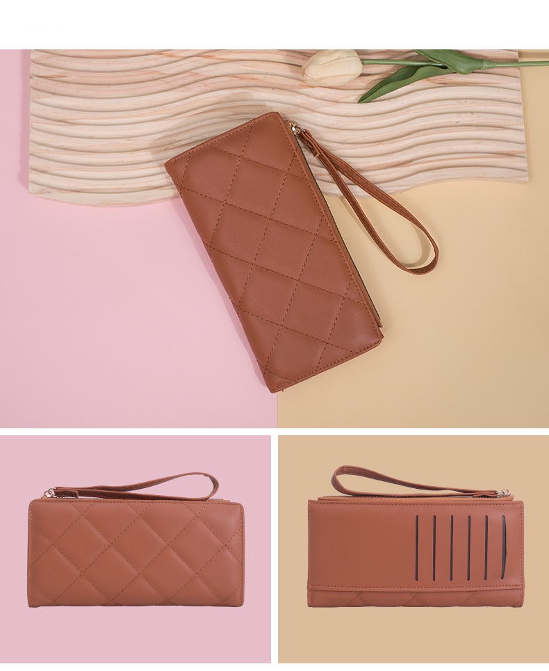 Long zipper wallet women's diamond solid color large capacity card holder wallet wallet clutch wallet_voghion.com