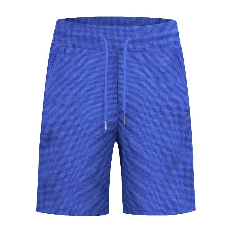 Waffle Herren Sommer Casual Tethered Henry Kurzarm Shorts Anzug_voghion.com