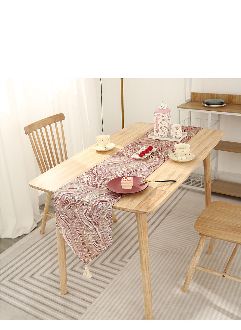 Caminho de mesa com borlas de linho - Decoração rústica de fazenda para mesa de jantar longa_voghion.com