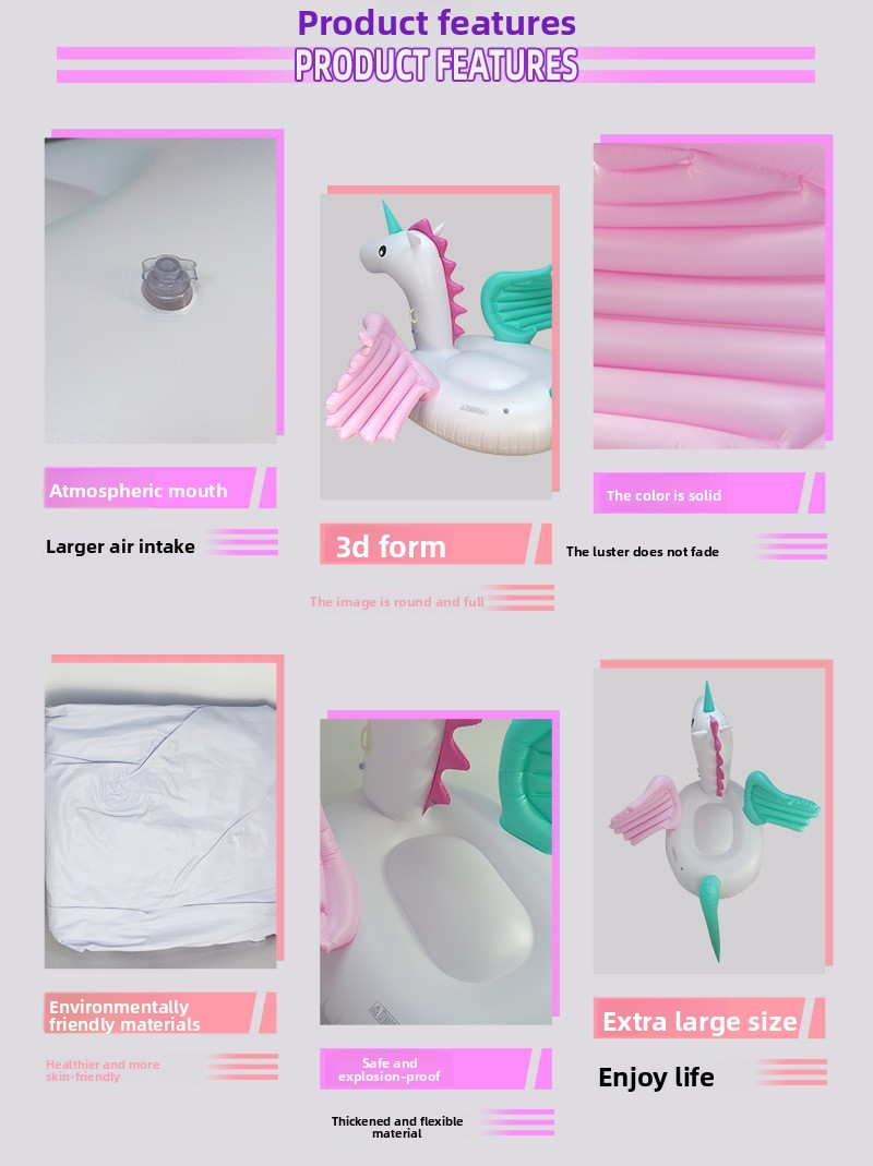 Giant Inflatable Pegasus Float - Dual-Color Candy Unicorn Ride For Women & Adults (Extra Large Pool Lounger Heavy-Duty PVC 150cm Size)_voghion.com