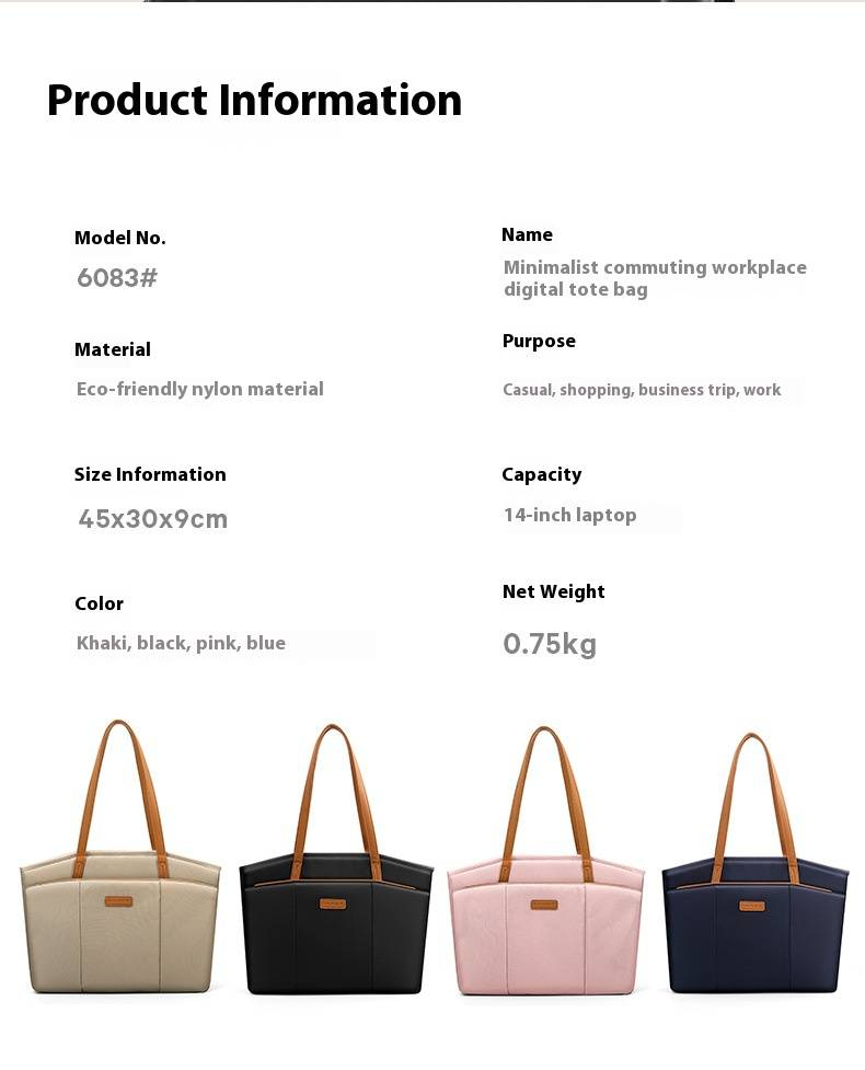Borsa tote da donna, casual, grande capacità, borsa portaoggetti, borsa per laptop digitale da 15,6 pollici_voghion.com