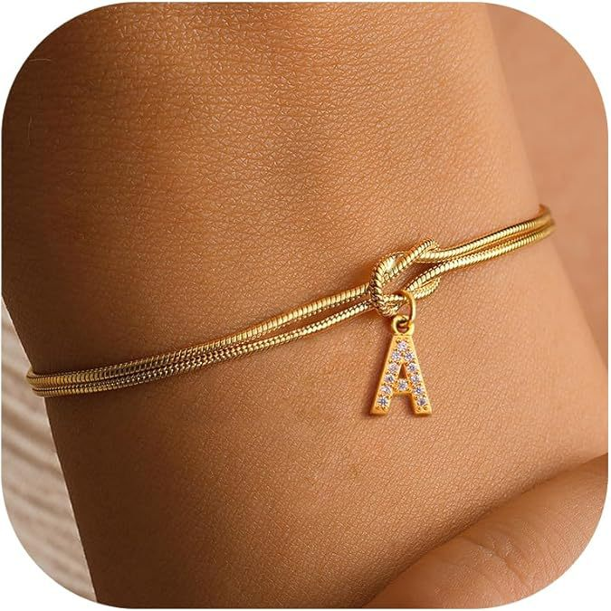 Zircon Alphabet Charm Bracelet - Trendy Couple Friendship Snake Chain Jewelry With 26 Letters, Unisex Circle Knot Design_voghion.com