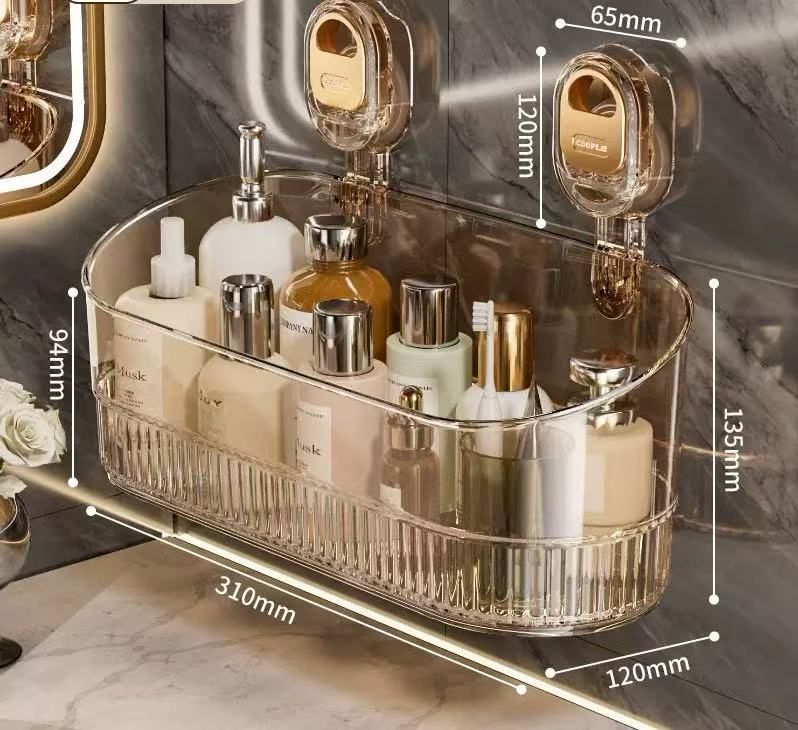 Supporto portaoggetti a ventosa per WC, bagno, lavabo, bagnoschiuma, pettine senza trapano, scatola portaoggetti a parete_voghion.com
