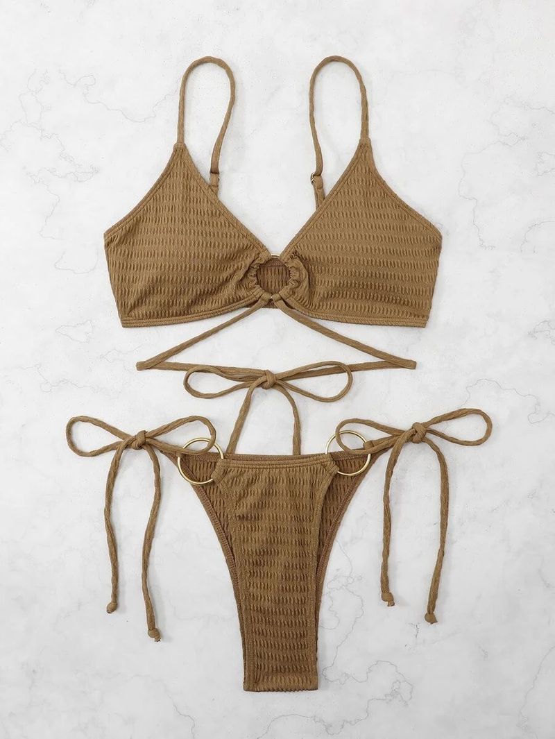 Women's Clothing Swimsuit Women's Summer New Sexy Ins Bikini Suit Solid Color Lace Up Durable Backless Swimsuit_voghion.com