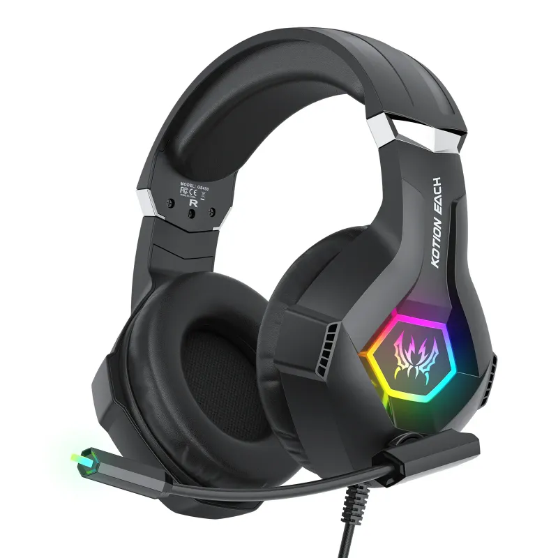 ired Gaming Headset With Noise Cancelling Mic Compatible With PC PS4 PS5 Xbox Surround Sound RGB Light Over Ear Design_voghion.com