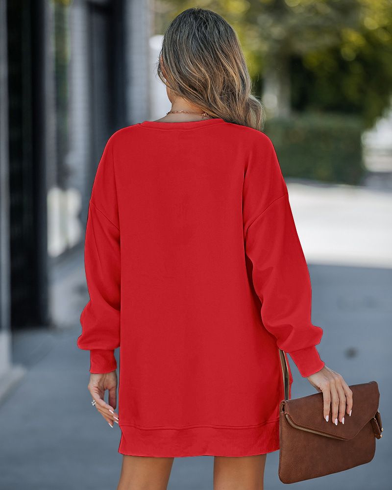 Damenbekleidung vor Ort Großhandel Mode neue Weihnachtsapplikation Rundhals Pullover Kleid_voghion.com