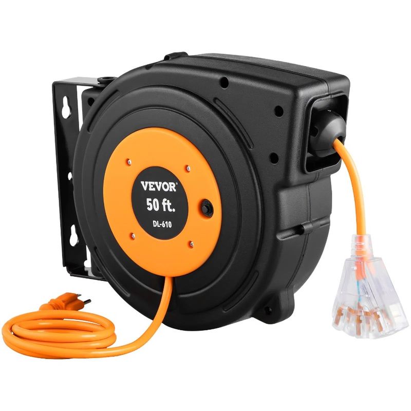 Power Reel Extension Cord 50ft Retractable Reel Cord 14AWG/3CSJTOW_voghion.com